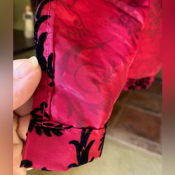 NWT Sexy Burgundy satin look w/Black velvet detail cocktail hostess half apron - Picture 5 of 9